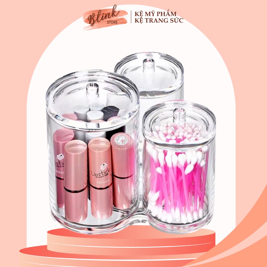 Hộp đựng tăm bông, bông tẩy trang chia 3 ngăn chất liệu mica trong suốt tiện lợi, vệ sinh, ngăn nắp (hàng dày loại 1)