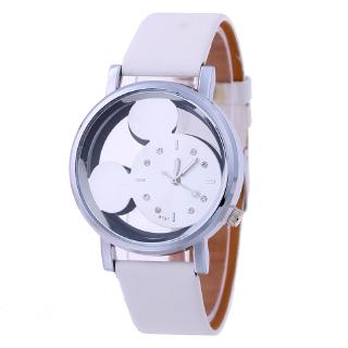 Đồng Hồ Quartz Mặt Tròn Trang Trí Hình Chuột Mickey Với Dây Da Pu