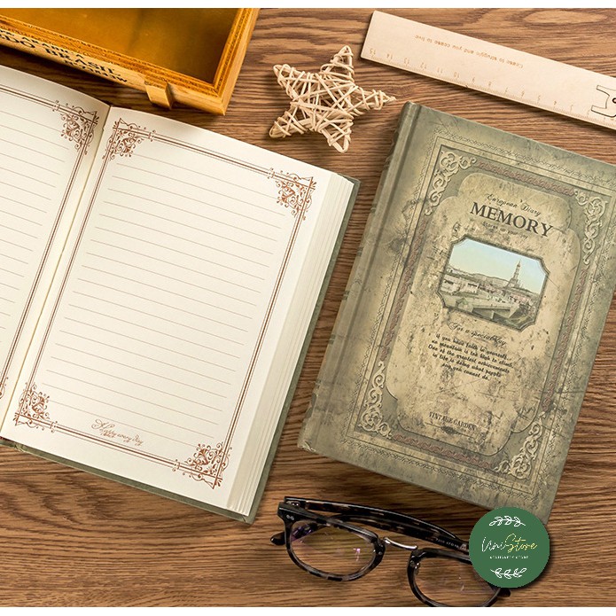 Sổ tay ghi chép kẻ ngang vintage - sổ nhật kí kẻ ngang bìa cứng phong cách cổ điển memory