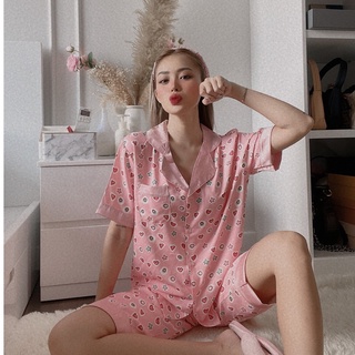 Bộ lụa lửng tay ngắn họa tiết mặc nhà