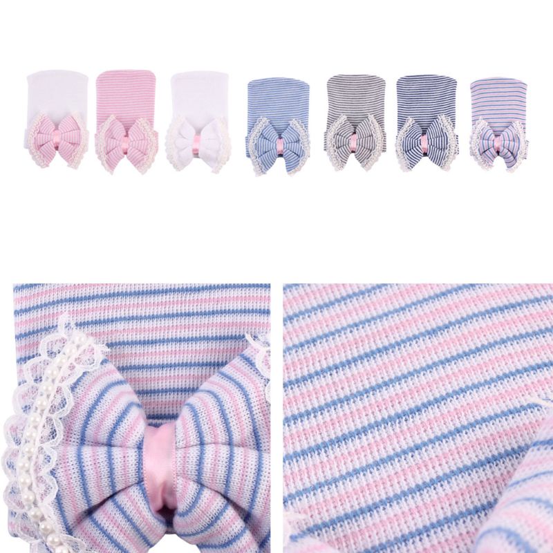 Bộ Nón Và Nơ Ren Thoáng Khí Dành Cho Bé Gái 0-24 Tháng Tuổi