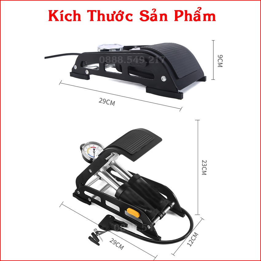 Bơm Xe Đạp Chân Siêu Khỏe Đồng Hồ Chính Xác - Bơm Mini 2 pitton Dùng Cho Ôto, Xe Máy, Xe Đạp Siêu Khỏe Nhanh Đầy Cực Kì