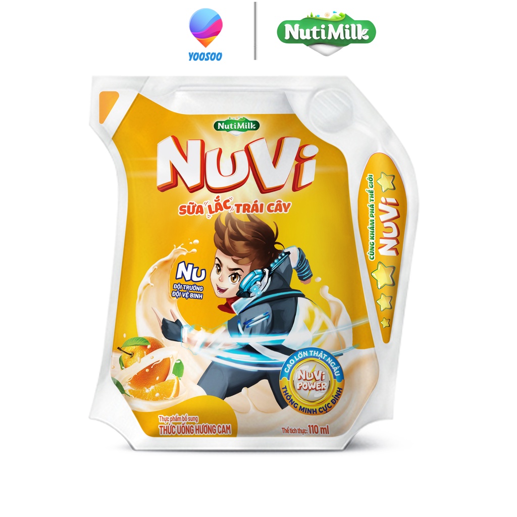 Thùng 24 túi NuVi Sữa lắc trái cây hương Cam túi NuVi Power 110 ml