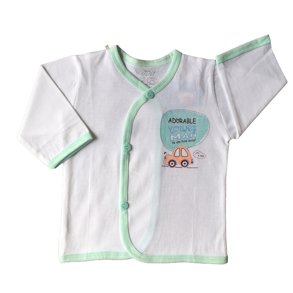 Áo sơ sinh Tay Dài Cài Xéo Trắng JOU, chất vải cotton 100% cao cấp mềm, mịn, thoáng mát, hàng giao giống hình