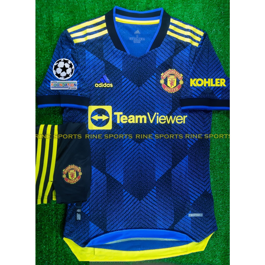 Hàng Thailand Bộ áo bóng đá Mu–Manchester United xanh sân khách Super bodyfix Thailand mùa giải 2021-2022 Giống thi đấu