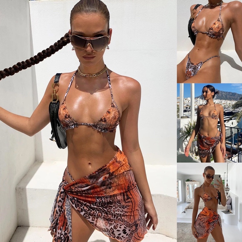 Set Bơi Trendy Đồ Bơi Áo Tắm Bikini Đi Biển 2 Mảnh Choàng Quyến Rũ S M L XL