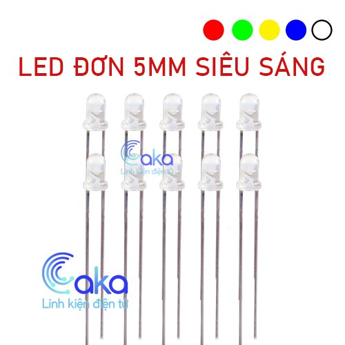 LED Đơn 5mm siêu sáng (gói 10 con)