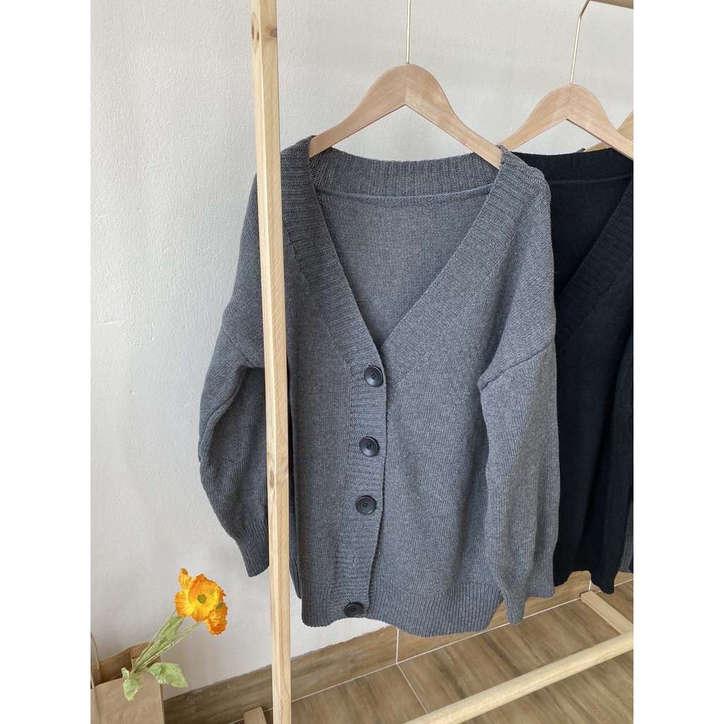 Áo khoác len cardigan màu xám/đen basic freesize dày dặn ấm áp