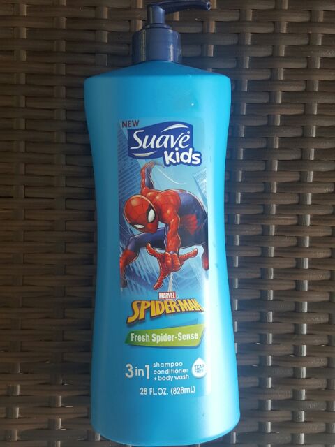 DẦU TẮM GỘI XÃ 3 TRONG 1 BÉ HÌNH NGƯỜI NHỆN Suave Kids Fresh Spider-Sense 3 in 1 Shampoo Conditioner and Body Wash 828ML