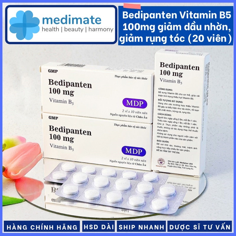 Viên uống, Viên ủ tóc Bedipanten Vitamin B5 100mg hỗ trợ giảm rụng tóc, giảm nhờn