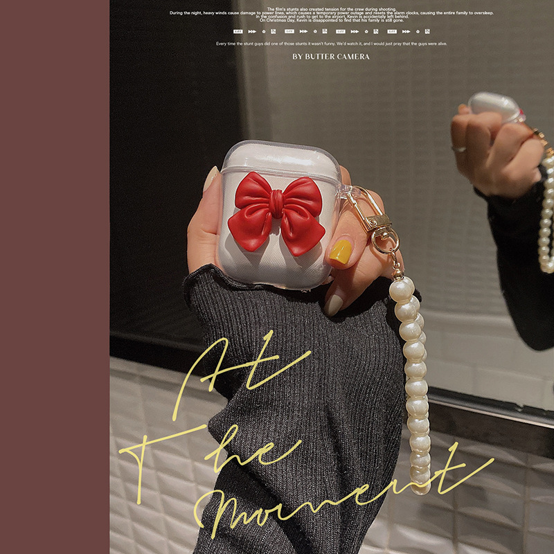 Vỏ hộp sạc tai nghe Airpods 1/2/3/pro thiết kế đáng yêu bằng TPU dẻo nơ tay áo tai nghe-III