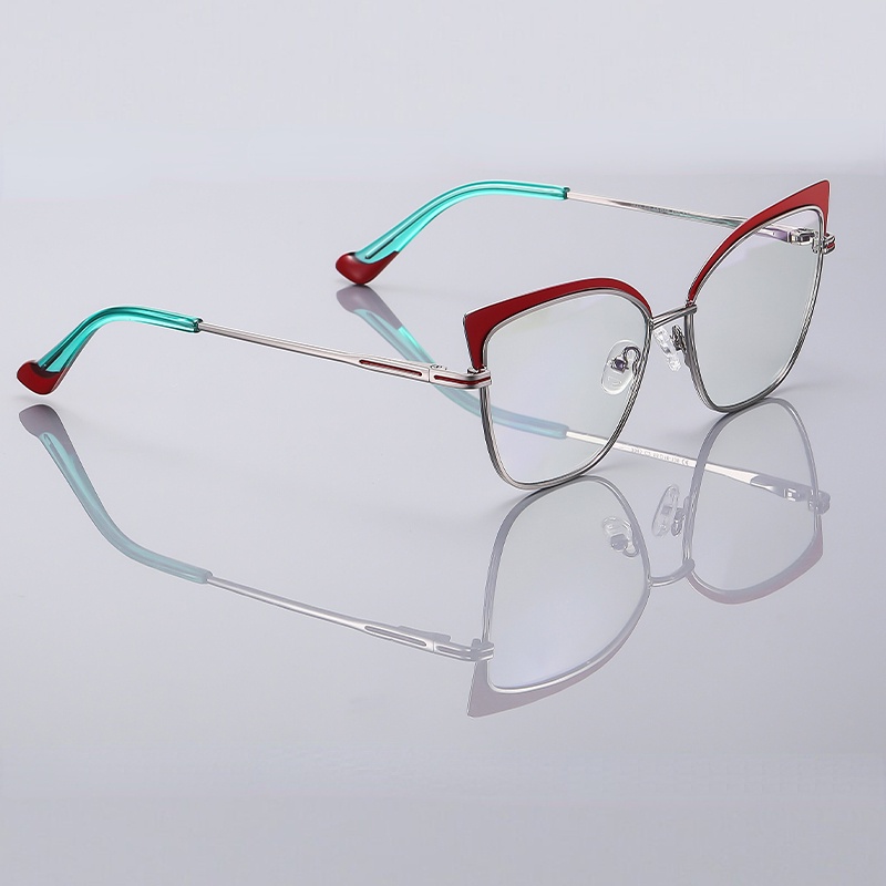 Kính Mát Mắt Mèo Gọng Kim Loại Hai Màu Chống Ánh Sáng Xanh Thời Trang Phương Tây