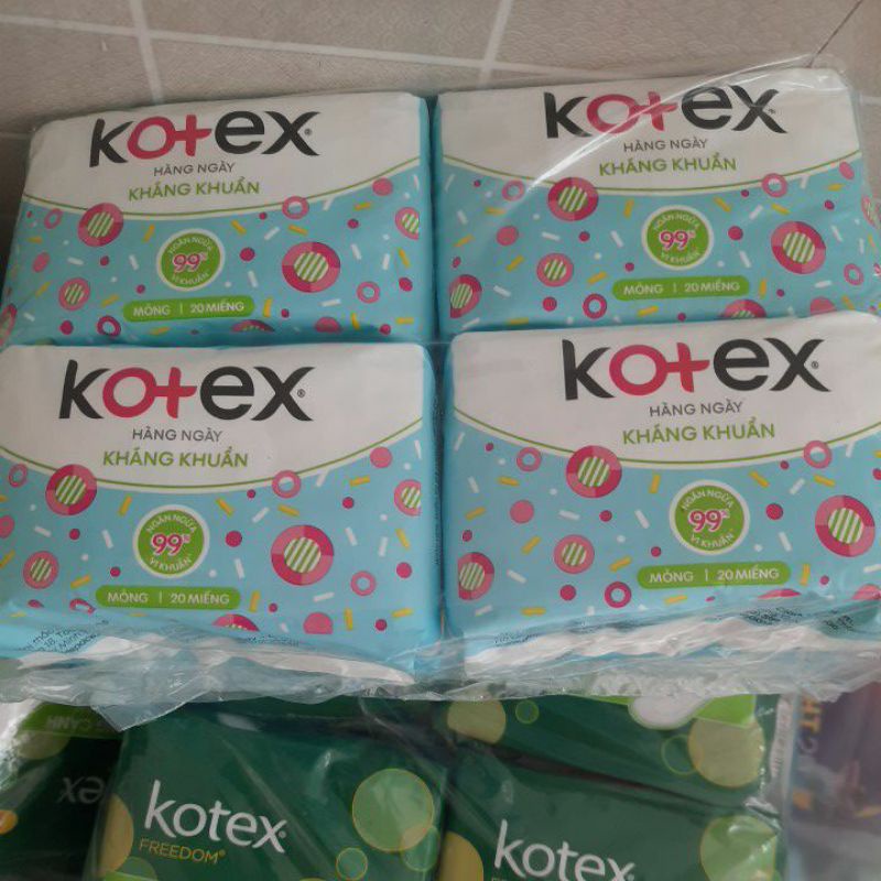 Bvs hàng ngày kháng khuẩn KOTEX (20 Miếng - Xanh Ngọc) Băng vệ sinh hằng ngày kháng khuẩn thế hệ mới