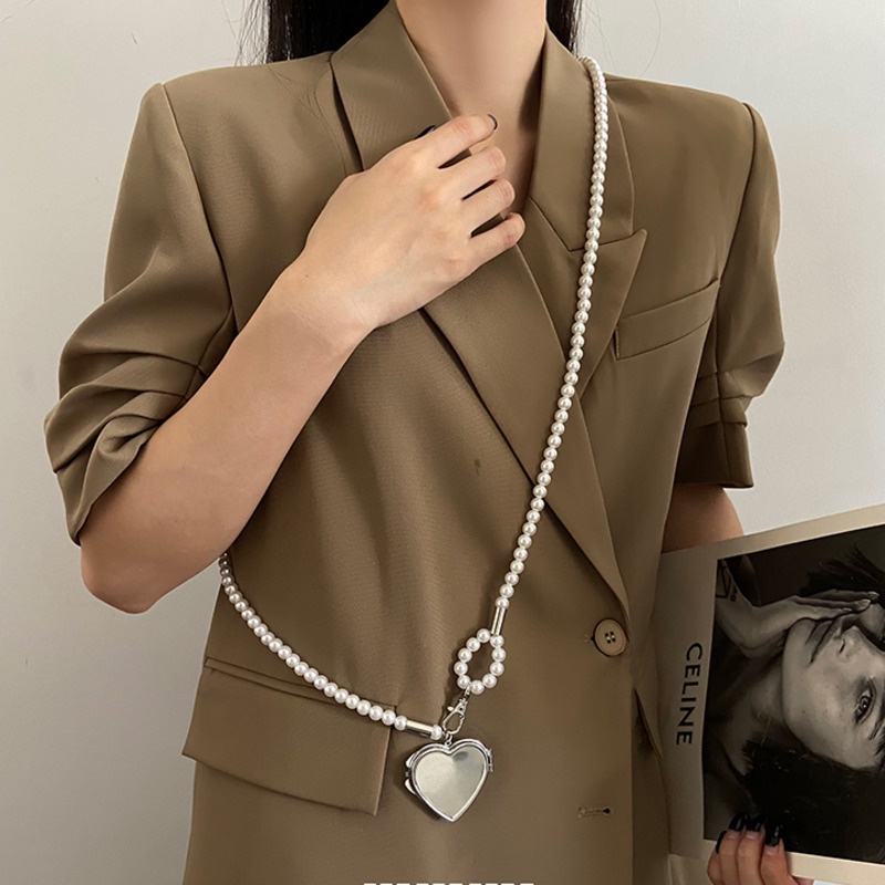 Chuỗi dây ngọc trai giả mặt hình trái tim đeo chéo phong cách hàn quốc 19A1248