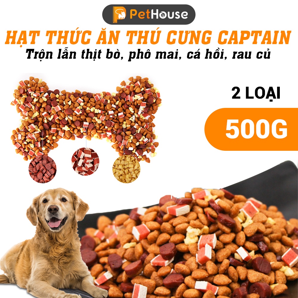 Hạt thức ăn cún cưng Captain 2 loại  trộn lẫn thịt bò, phô mai, cá hồi, rau củ