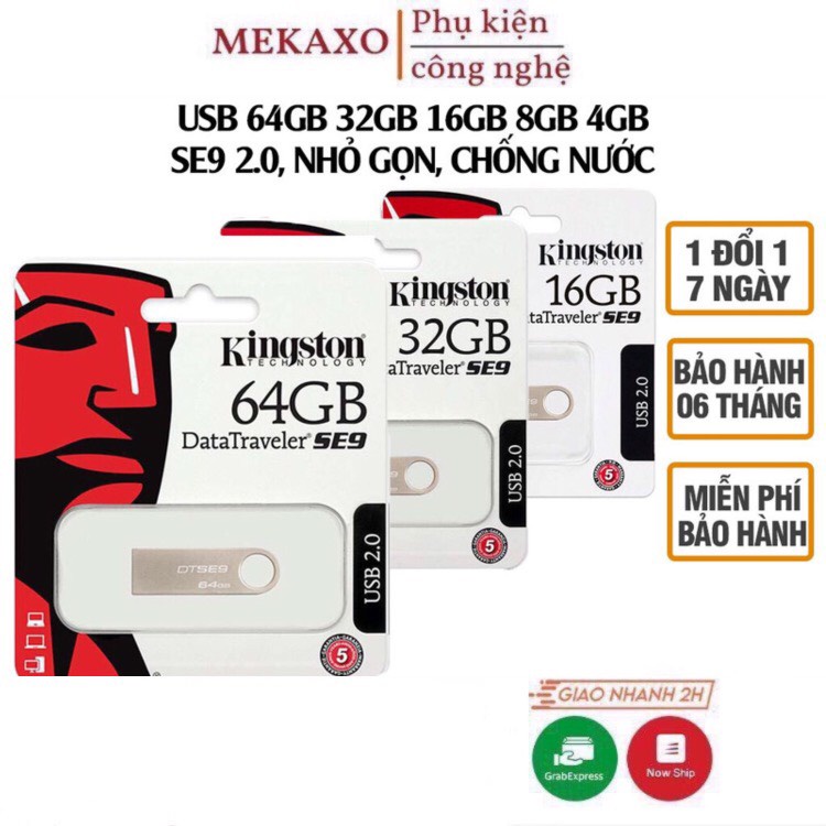 USB 32gb/64gb/16gb/8gb/4gb/2gb Kingston SE9 2.0 thiết kế nhỏ gọn, vỏ kim loại chống nước mekaxo