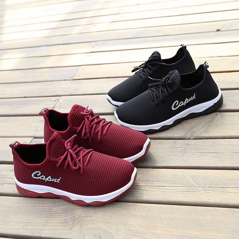 Giày nữ sneaker thể thao đế lượn Capntt 2 màu đen và đỏ thoáng khí