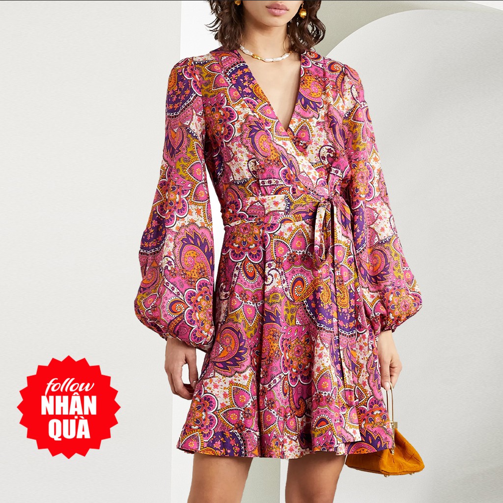Đầm Zara vạt chéo họa tiết tím sang đẹp DH9VCG59N10