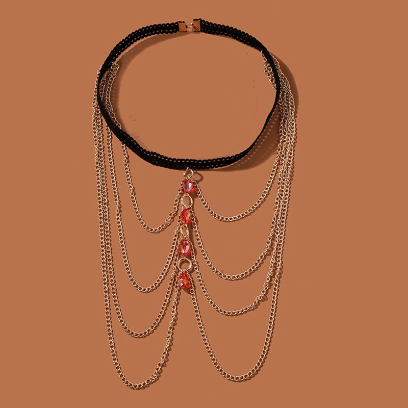 Youyo Dây Mắt Xích Đeo Đùi Đính Pha Lê Màu Đỏ Phong Cách Gothic Thời Trang Đi Biển Câu Lạc Bộ Đêm Rave