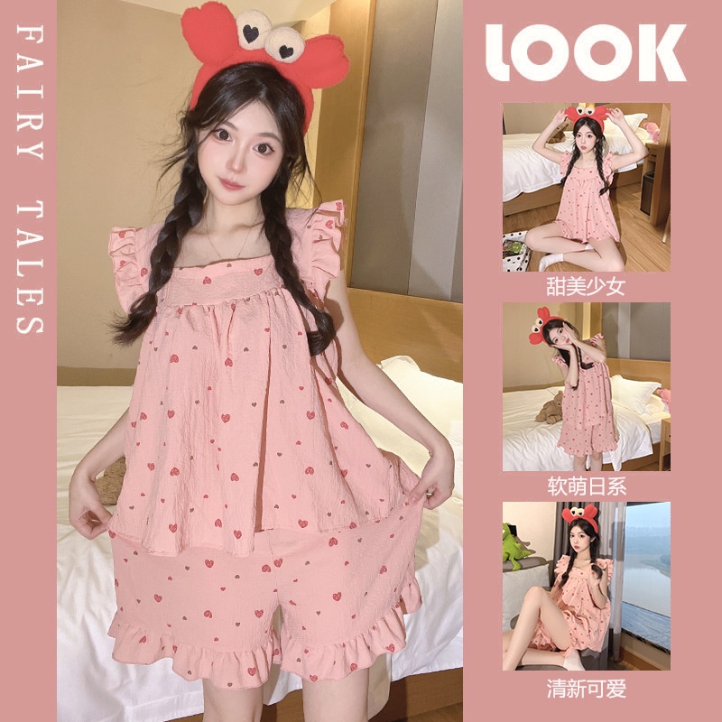 Bộ Đồ Ngủ Áo Sát Nách Phối Quần Short Vải Cotton Lanh Thời Trang Mùa Hè Cho Bé Gái