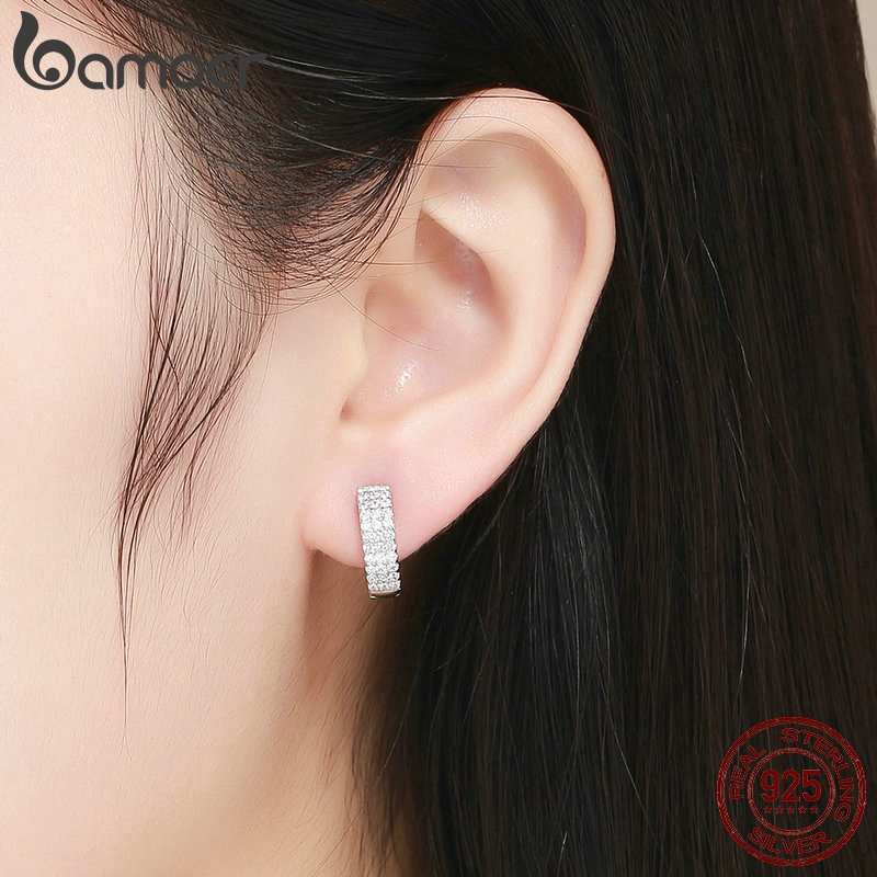 Khuyên tai Bamoer đính đá lấp lánh bằng bạc 925 sang trọng cho nữ