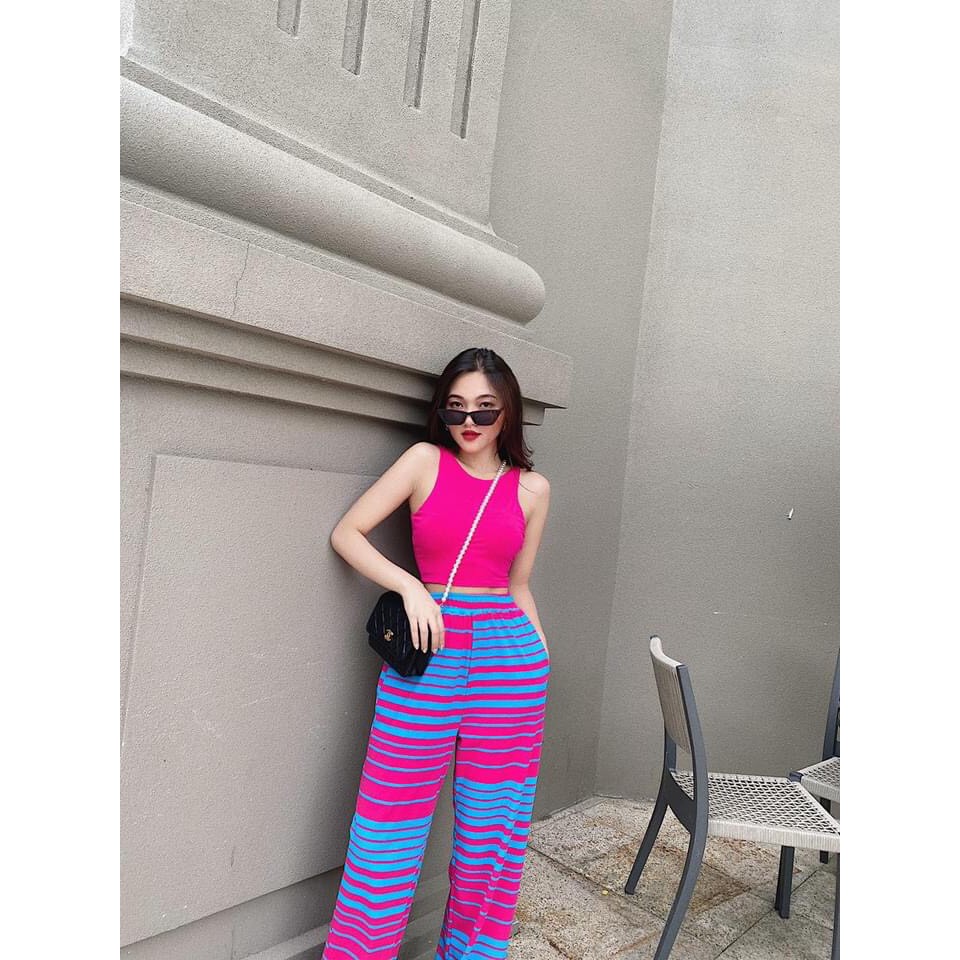 [MẪU MỚI] Set Bộ Quần Sọc Ống Rộng Kèm Áo Croptop 3 lỗ Chất Thun Borip Thích Hợp Mặc Đi Tiệc Đi Làm Đi Chơi