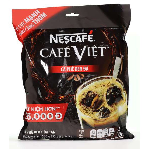 Nescafe' CAFE VIỆT cà phê đen hoà tan bịch 35gói*16g/ Hộp 15 gói*16g