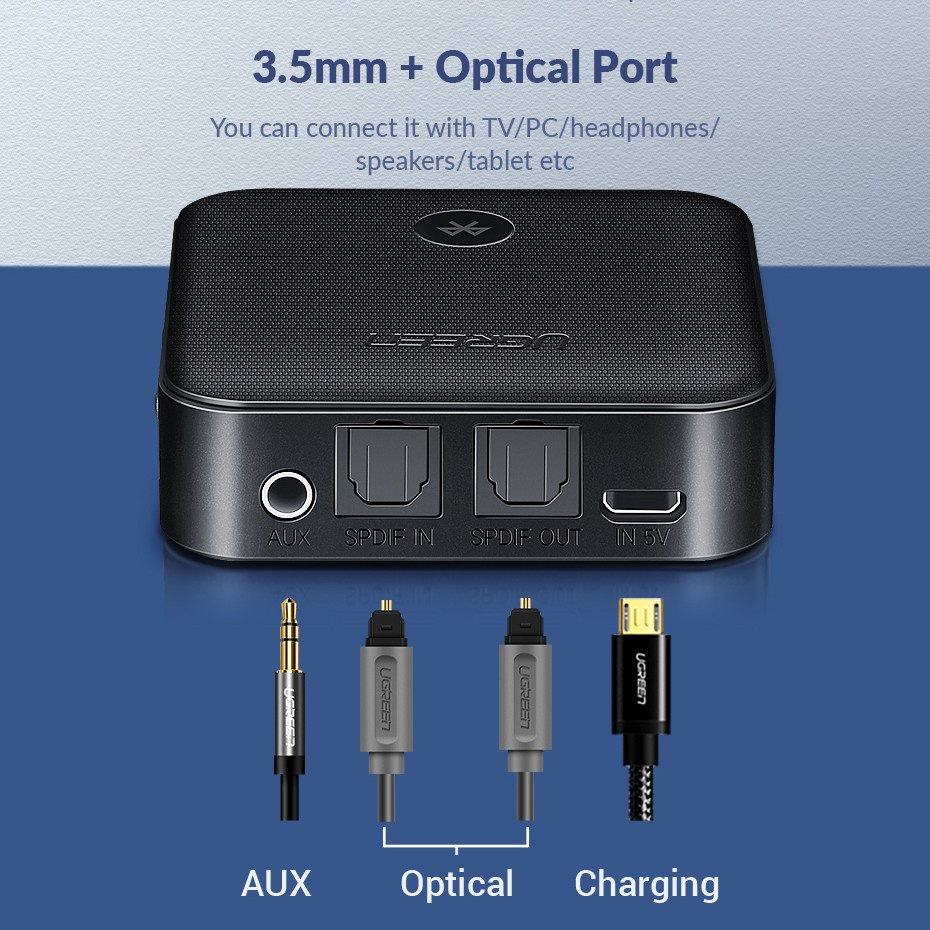 Bộ thu và phát Bluetooth 5.0 hỗ trợ SPDIF Optical và APTX UGREEN 70158 Cao cấp - Hàng chính hãng