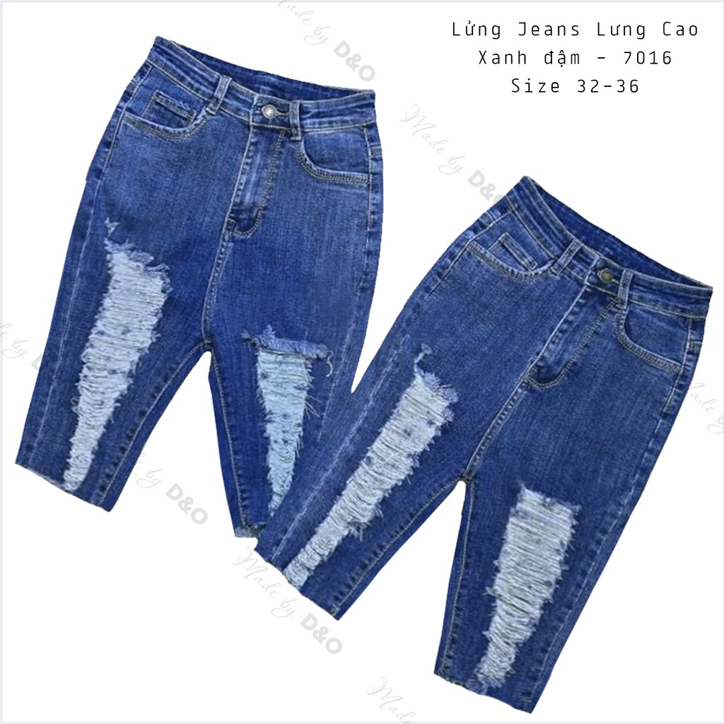 [Bigsize 32-36] Quần Ngố Jeans Xanh Đậm 7016, Rách Te Tua, Lưng Siêu Cao, Co Giãn Mạnh