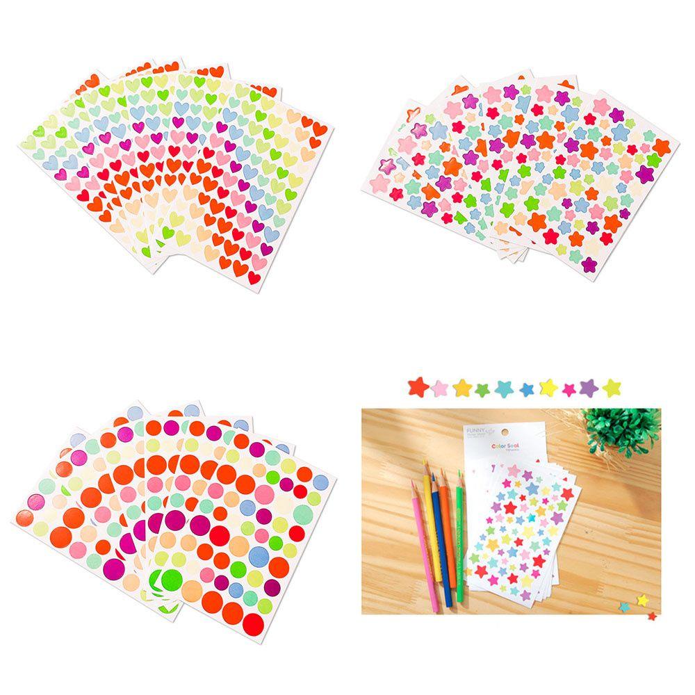 Bộ 6 Tấm Nhãn Dán Trang Trí Sách Hình Ngôi Sao / Trái Tim / Chấm Bi Màu Cầu Vồng