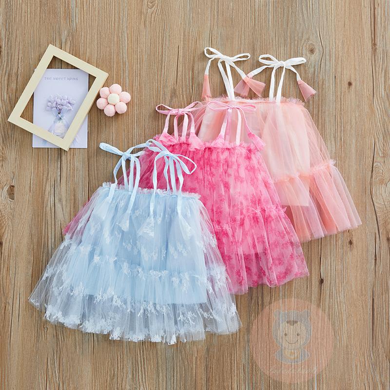 Đầm Lưới Không Tay Hai Dây Họa Tiết Hoa Ngọt Ngào Có Lớp Lót Ngực Cho Bé Gái LAA6