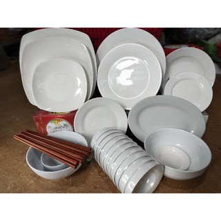 bộ bát đĩa sứ trắng tổng 23 món