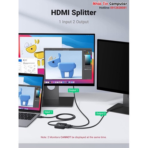 Bộ gộp tín hiệu HDMI 2.0 4K@60Hz Splitter Switch 2 vào 1 Ugreen 70607 cao cấp