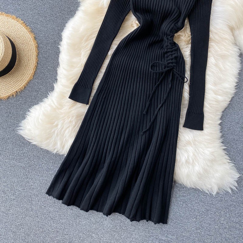 Váy len dáng dài dây rút tôn eo trơn V20