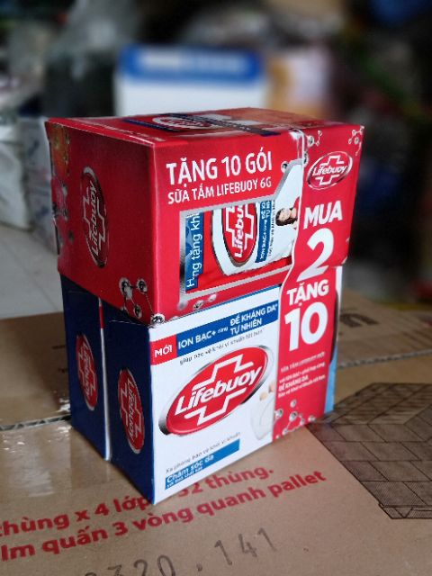 Combo 2 bánh xà phòng Lifebuoy 90g tặng 10 gói sữa tắm cùng loại .