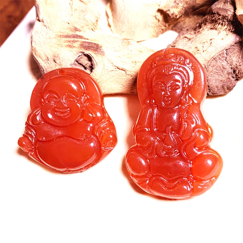 Mặt Dây Chuyền Đá Mã Não Đỏ Phong Cách Phật Giáo Trung Hoa