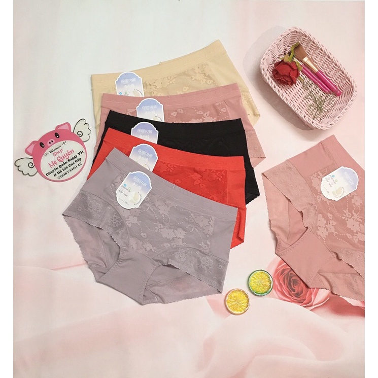 Quần lót Cotton lạnh cạp cao ôm bụng, phối ren không viền, ôm nâng mông quyến rũ