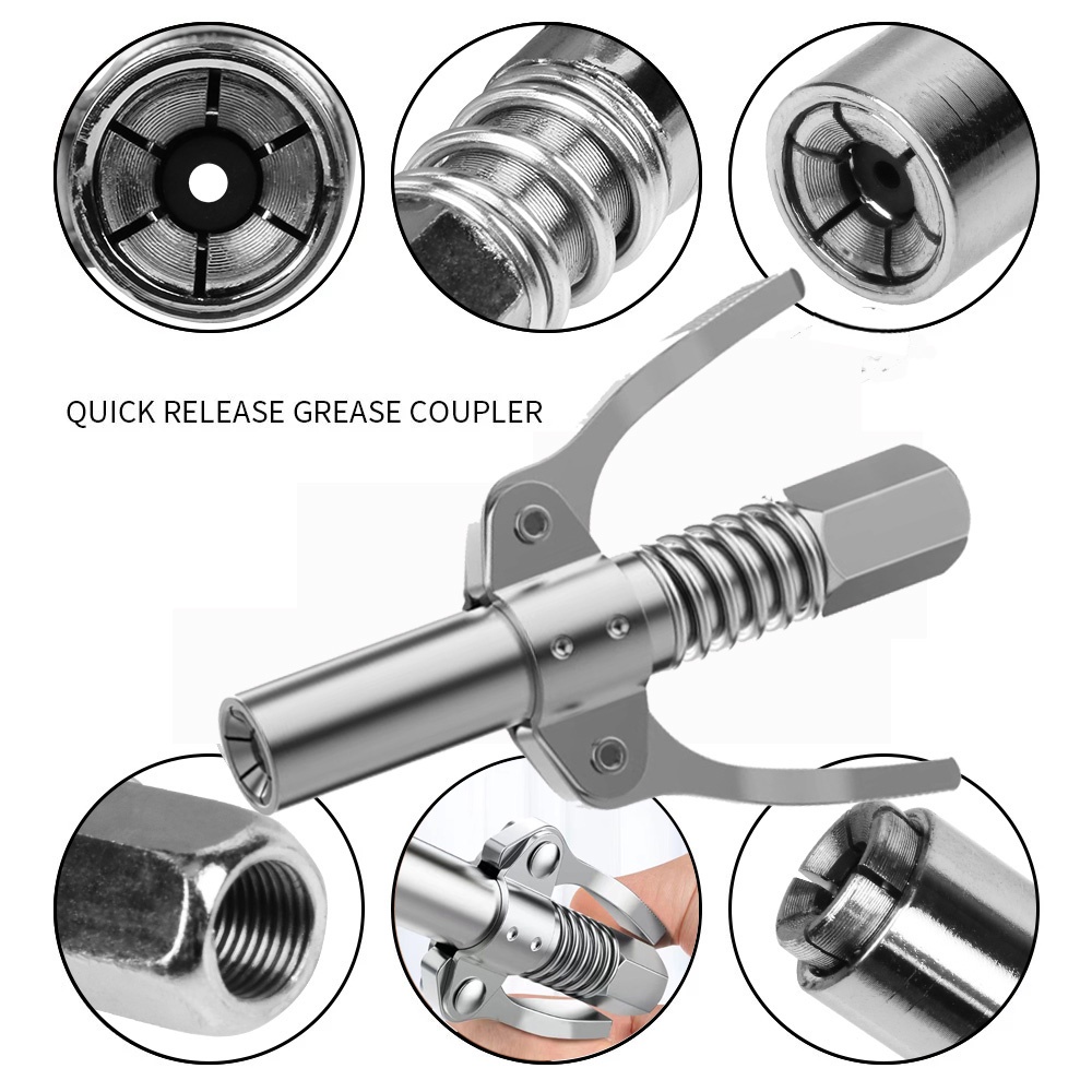 Đầu Nối Ống Bơm Dầu Bằng Thép Không Gỉ Hai Tay Cầm Khóa Áp Suất Cao Cho Xe Hơi