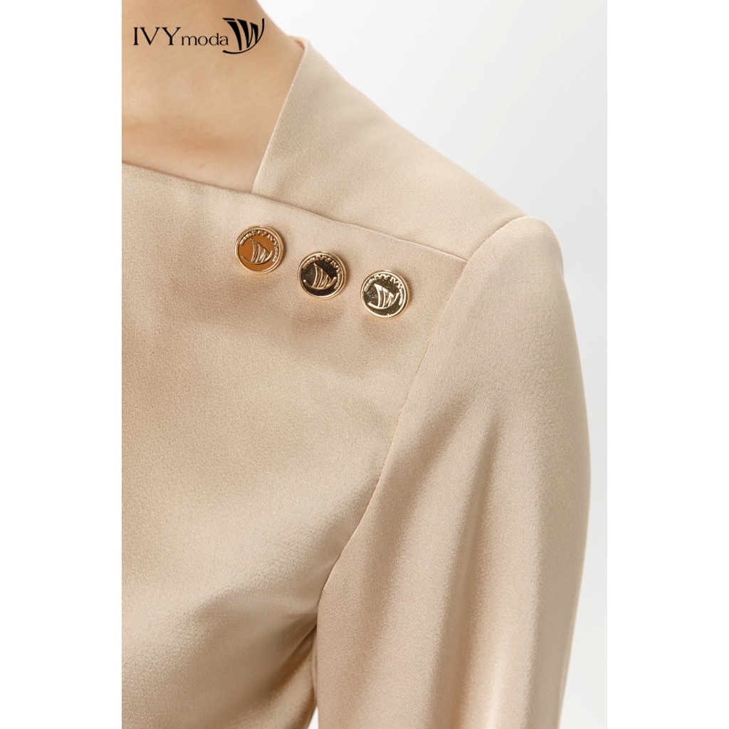 Đầm lụa xếp tay dài IVY moda MS 48M7045