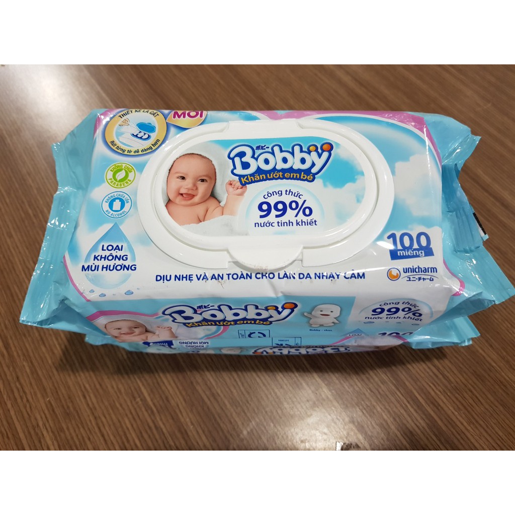 COMBO 2 Gói Khăn Ướt Bobby Care 100 Tờ ( CÓ MÙI -  KHÔNG MÙI )