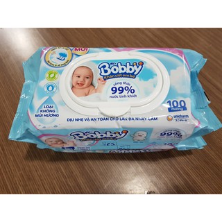 { GIẢM 30%} COMBO 2 Gói Khăn Ướt Bobby Care 100 Tờ ( CÓ MÙI -  KHÔNG MÙI )