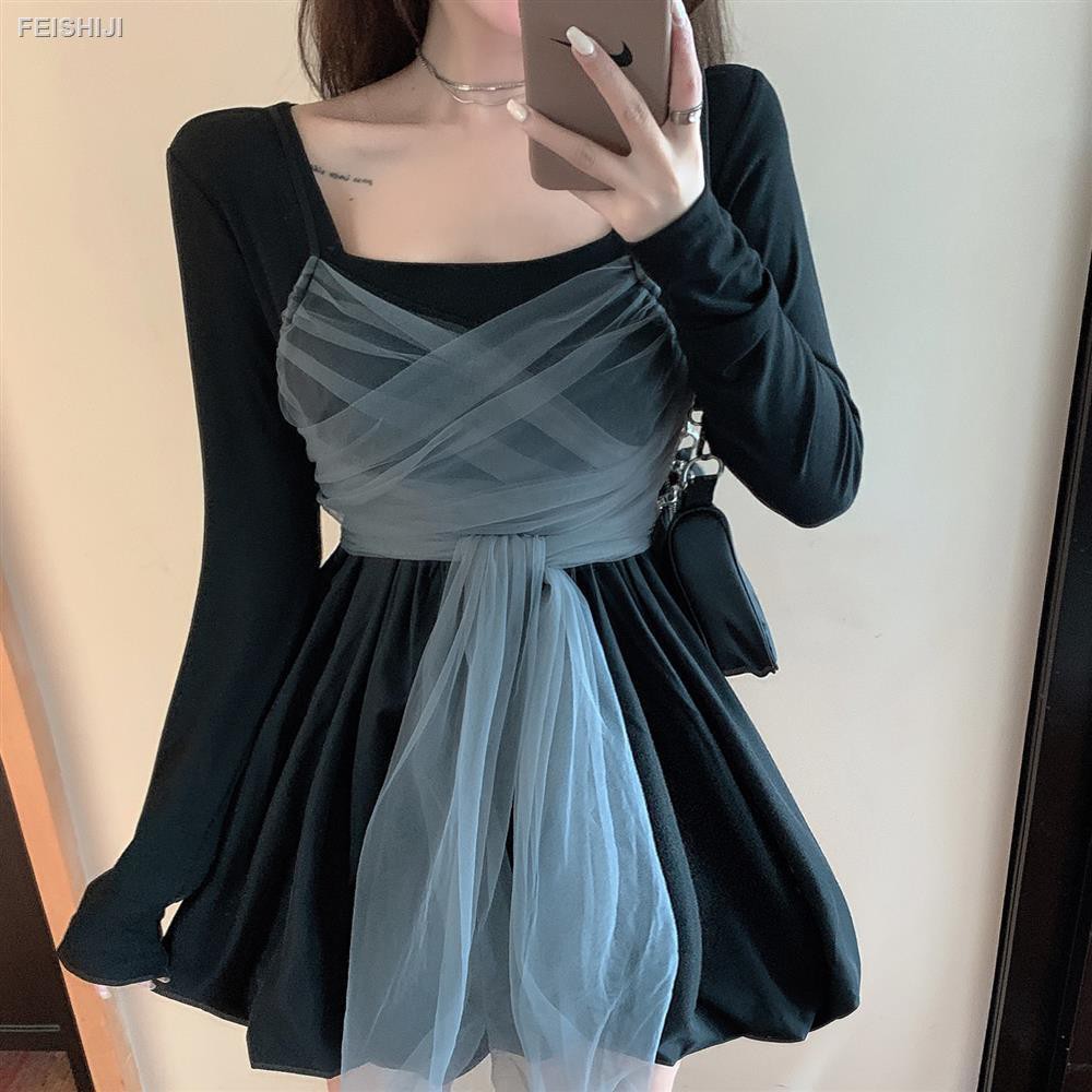 Đầm Nữ Tay Dài Phối Lưới Thời Trang 2020