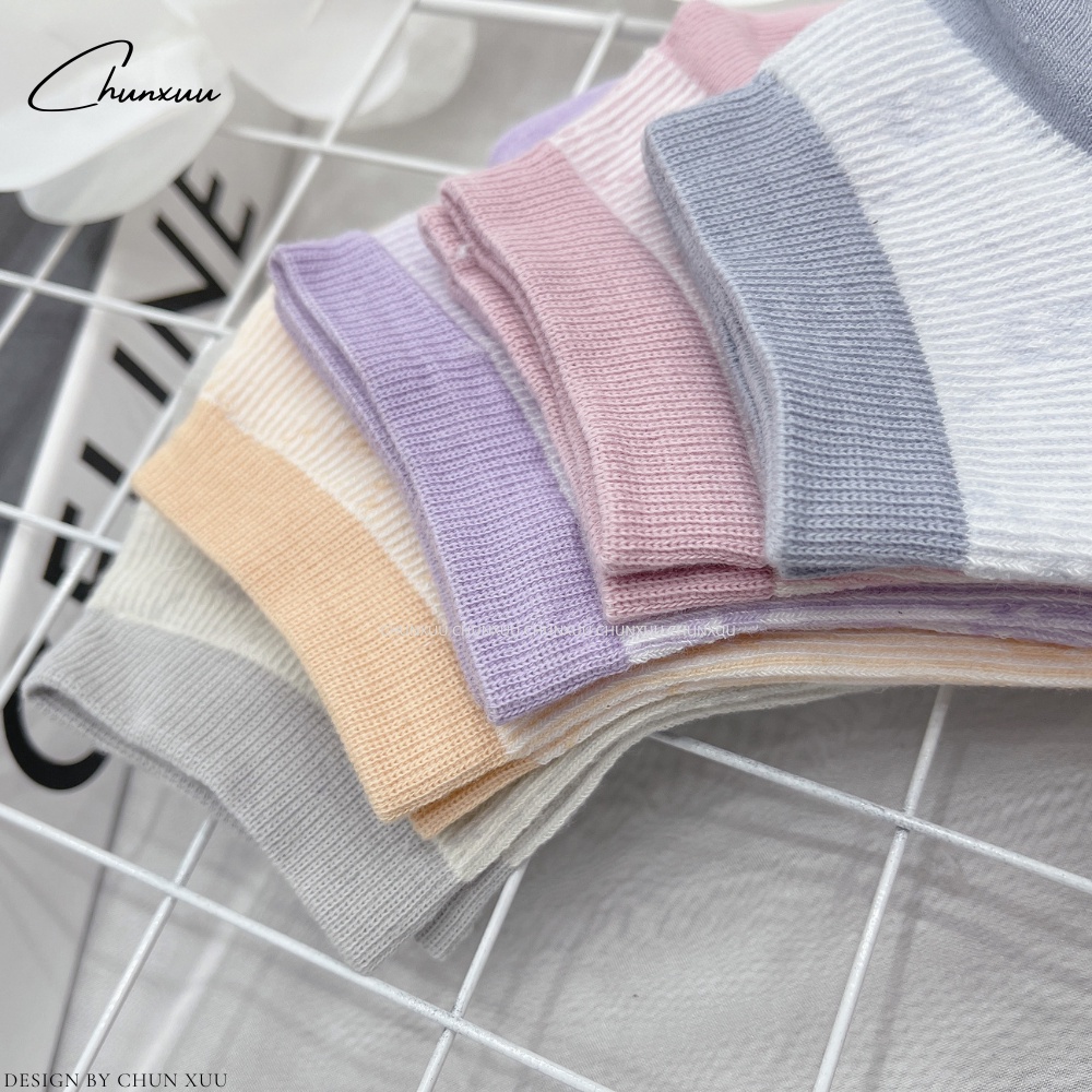 Tất nữ cổ ngắn vải cotton co dãn chống trơn họa tiết chữ S nhiều màu - T11