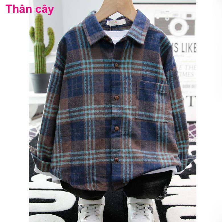 áo bé traiÁo sơ mi cotton boy tay dài xuân thu, kẻ sọc caro đẹp trai, khoác dạ nam big phong cách hàn quốc