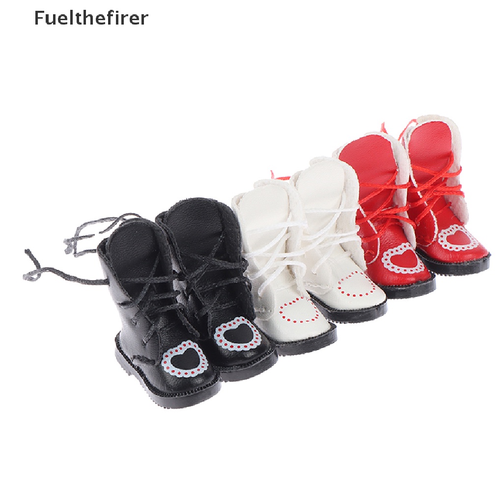 （Fuelthefirer） Mini PU Leather Boots Heart Bandage Doll Shoes for 1/6 Doll Toy Accessories On sale
