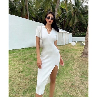 ĐẦM BODY CỔ POLO XẺ TÀ CHẤT LEN MỎNG [kèm ảnh thật]