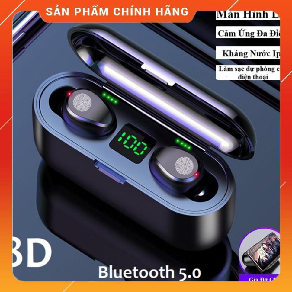 Tai Nghe Bluetooth True Wireless AMOI F9 5.0 Cảm Ứng Vân Tay, Nâng Cấp Dock Sạc có Led Báo Pin Kép