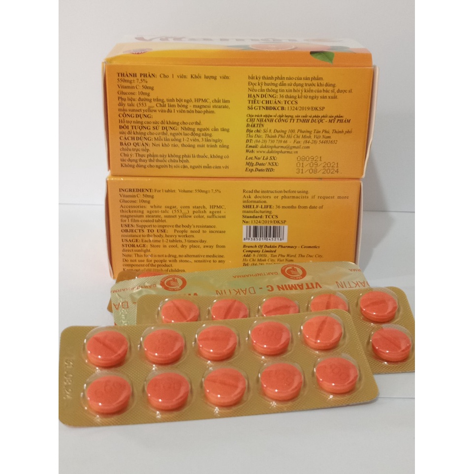 Viên uống VITAMIN C Hộp 100 viên hỗ trợ tăng cường sức đề kháng cho cơ thể.