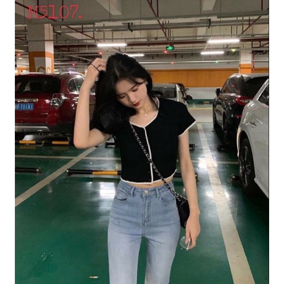 ÁO TAY NGẮN PHỐI VIỀN CÚC GÀI CÓ VIDEO THẬT