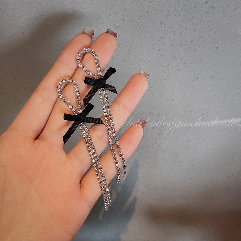 Bông tai mạ bạc 925 hình nơ tua rua đơn giản mới